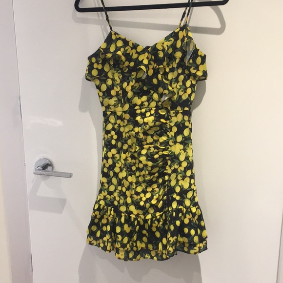 Parker lemon print ruched ruffle mini dress - Picture 2 of 4